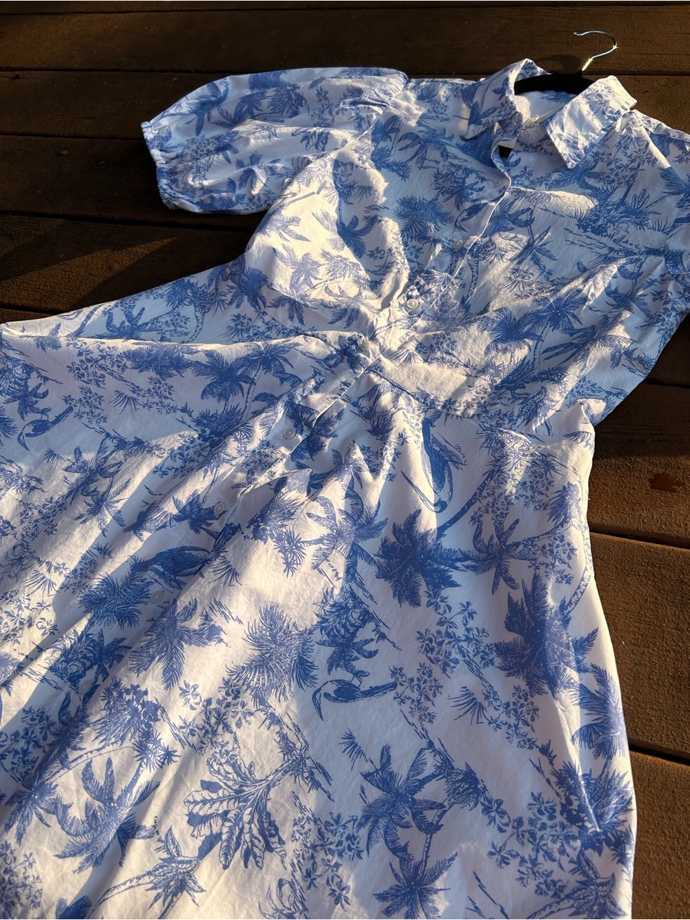 Classic Blue & White Tropical Print Dress